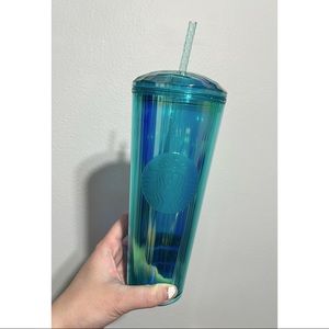 Blue translucent Starbucks cup